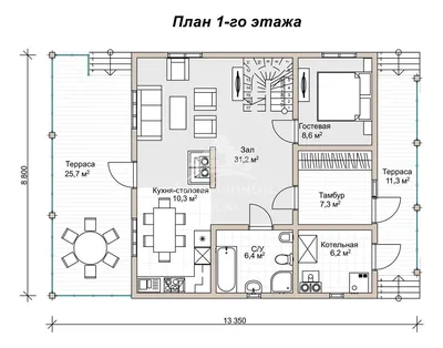 Проект дома из СИП на 254,4 м2, размером 10,6 х 12,0 м, двухэтажный,  крыльцо, цена от ЭкоЕвроДом