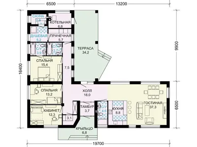 Проект одноэтажного дома с двумя спальными комнатами и небольшой сауной  D809 | Каталог проектов Домамо
