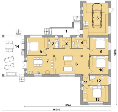 Z43 Дом в форме буквы \"Т\" с жилой мансардой, гаражом, и просторной гостиной  | ЕвроДом