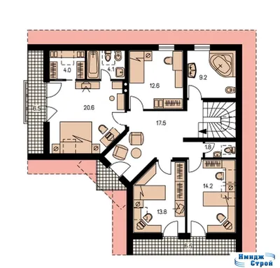 Проект дома c полумансардной крышей № 60-91 в стиле хай-тек | каталог  Проекты коттеджей