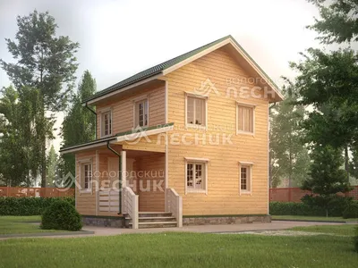 Проект дома из бруса в полтора этажа 6х6, площадью 72 м² с балконом и  крыльцом в Санкт-Петербурге
