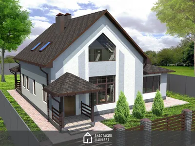 Проект дома мансардного типа с флигелем, террасой и вторым светом - К-139-1  - Проект дома