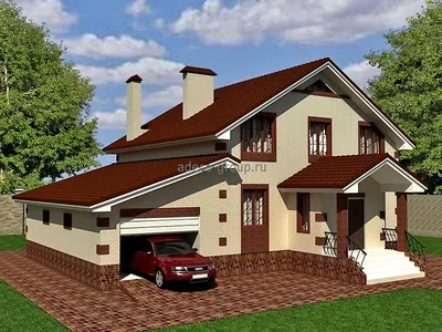 Проект дома мансардного типа с гаражом и террасой - К-116 - Проект дома