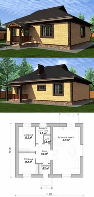 Проект одноэтажного дома 100 кв м D273 из пеноблоков по низкой цене с фото,  планировками и чертежами