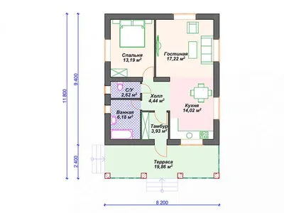 Проект европейского одноэтажного дома с двумя спальнями 9 на 11 до 100 кв м
