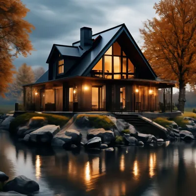 Стеклянный дом на берегу реки