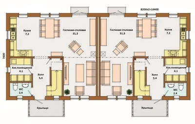 Типовой эскизный проект одноэтажного дома на две семьи | Курск |  Архитектурное бюро «Домой»