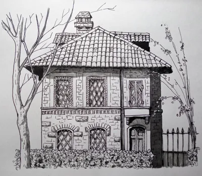 Нарисованный дом рисунок, скетч» — создано в Шедевруме