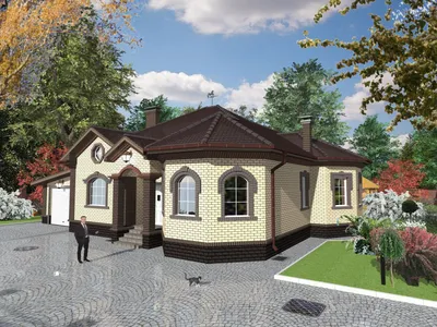 Эскизный проект одноэтажного дома с двумя эркерами | Курск | Архитектурное  бюро «Домой»