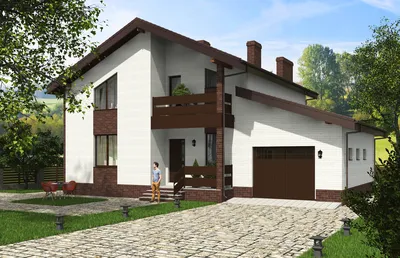 AS-2423 - проект дома из газобетона с мансардой и балконом
