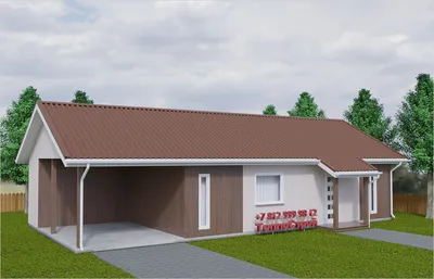 Проект одноэтажного дома с баней под одной крышей. S-208