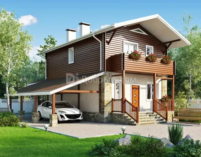Экономичный дом с навесом для машины: цены, планировка, фото. Купить  готовый проект G79c