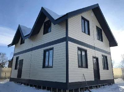 Цвет фасада дома с серой крышей - 64 фото