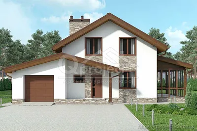 Проект одноэтажного дома с террасой и навесом для автомобиля D2837 |  Каталог проектов Домамо