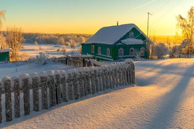 Фото Россия село Зима Природа Снег Дома Города Деревья сезон года