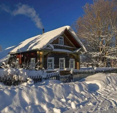 Дом в деревне зимой - 89 фото