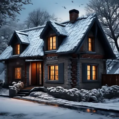 Дом в деревне зимой, эстетично, …» — создано в Шедевруме
