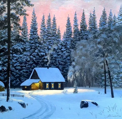 Деревянные дома в деревне зимой Иллюстрация штока - иллюстрации  насчитывающей художничества, русско: 173641208