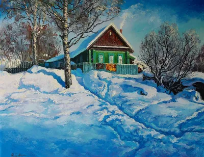 Кирпичный дом в деревне зимой, …» — создано в Шедевруме