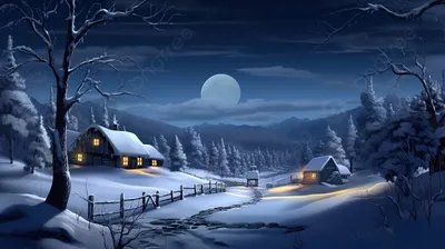 Картинка зимний дом в лесу заснеженный двор деревья в снегу обои на рабочий  стол