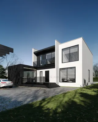 Двухэтажный дом в минималистичном стиле хай-тек - СК НЬЮ ХАУС официальный  сайт строительной компании LLC SK NEW HOUSE