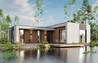 Проект современного дома с плоской крышей в стиле Hi Tech Зеленогорск, цена  строительства под ключ