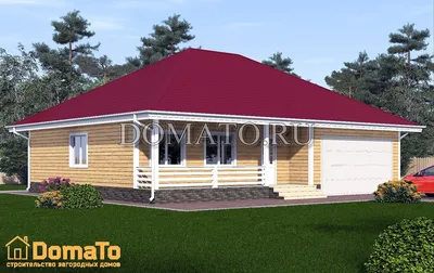 Проект деревянного дома из бруса 8 на 12 м с гаражом и 3 спальнями в Казани
