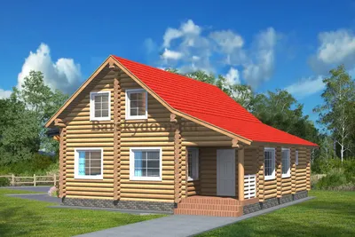 Проект дома из оцилиндрованного бревна с мансардой 7,6 на 6,8 метров /  Деревянные дома / Проекты
