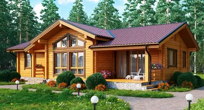Дом 8x8 - профилированный брус с террасой 65 кв.м | Заказать в  Екатеринбурге | Проект и цена на строительство