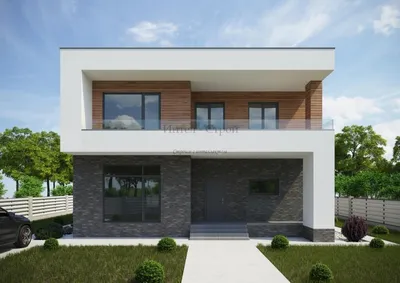376E «Модерн» - проект двухэтажного дома из газобетона, с террасой, в стиле  модерн: цена | Купить готовый проект с фото и планировкой