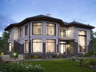 Проект дома из газобетона с панорамными окнами и натуральной черепицей  D2449 | Каталог проектов Домамо