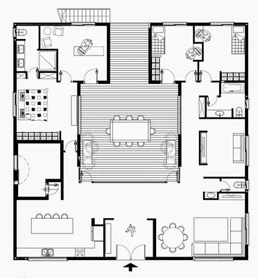 план дом с патио внутри: 2 тыс изображений найдено в Яндекс.Картинках |  House construction plan, Modern floor plans, New house plans