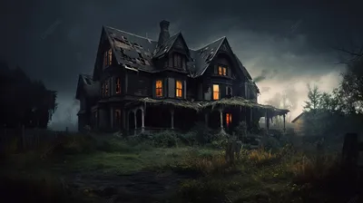 дом с привидениями в деревне с темным небом, картинка дом с привидениями,  Хэллоуин, дом с привидениями фон картинки и Фото для бесплатной загрузки