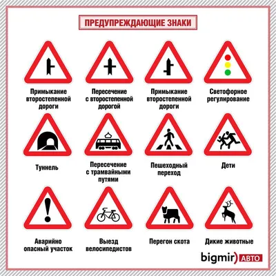 Дорожные знаки: группы дорожных знаков с пояснениями и картинками