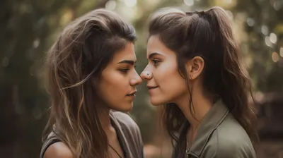 две девушки целуются у леса, фото лесбиянок фон картинки и Фото для  бесплатной загрузки