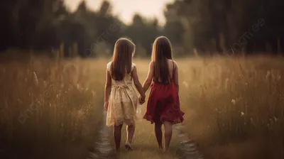 Две девушки вместе держатся за руки в поле, лучшие друзья навсегда картинки  фон картинки и Фото для бесплатной загрузки