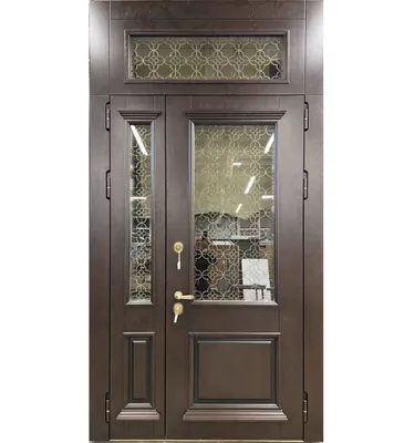 Входная уличная дверь в частный дом со стеклом, ковкой и ламинатом КД-04 -  купить в Волоколамске по цене 7500 руб.