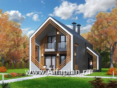 1030A «Сигма» - проект двухэтажного каркасного дома в стиле барн, с  террасой: цена | Купить готовый проект с фото и планировкой