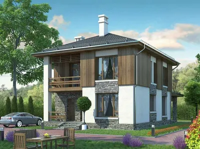 Проект двухэтажного дома с террасой, площадью 98.61 кв.м (До 100 кв м) под  ключ, цена в Перми от компании ТСК ГАРАНТ+