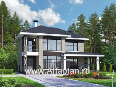 Проект двухуровневого дома с балконом и колоннами S8-210 (Юлька 2). Фото,  планы и цены