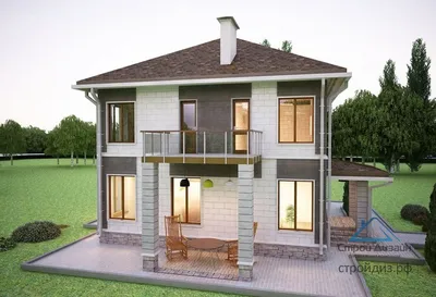 Проект двухэтажного комбинированного дома 8 на 9 метров с мансардой и  балконом / Комбинированные дома / Проекты