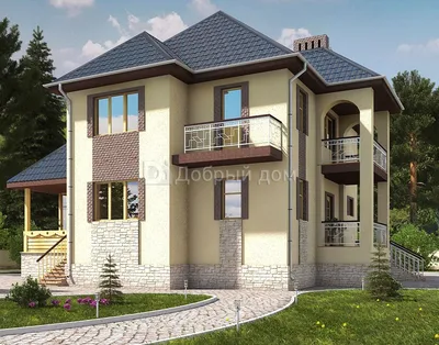Двухэтажный дом с балконом 🏠 Проект под ключ 560 м²