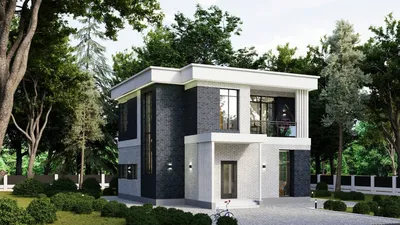 Проект двухэтажного дома с гаражом, навесом и балконом 00-88 🏠 |  СтройДизайн