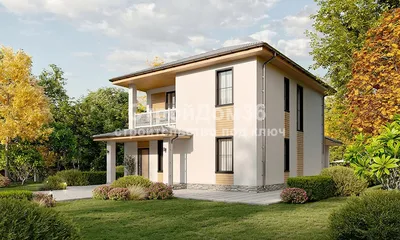 AS-2350 - проект двухэтажного дома из газобетона с камином и балконом