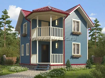 Проект двухэтажного дома с балконом и гаражом П-194 из пеноблоков по низкой  цене с фото, планировками и чертежами