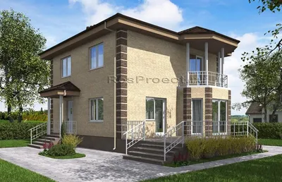 Проект двухэтажного дома с террасой и эркером 03-49 🏠 | СтройДизайн