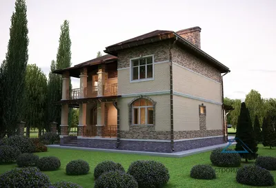 Проект двухуровневого дома с балконом и колоннами S8-210 (Юлька 2). Фото,  планы и цены