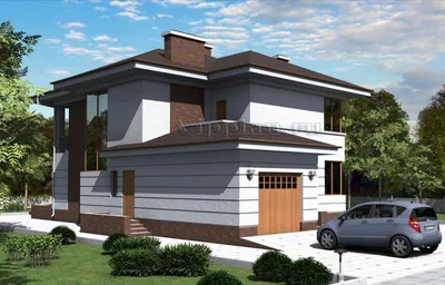 Проект двухэтажного дома AS-2070 из бруса с гаражом на 2 машины и сауной  под одной крышей