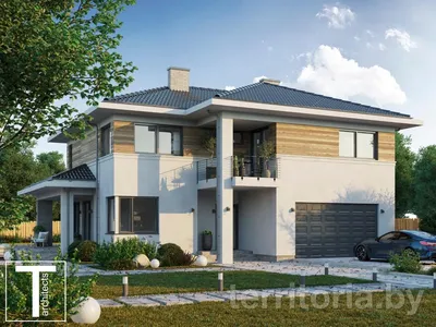 Двухэтажный дом с боковой террасой. | Arplans.ru - проекты домов | Дзен