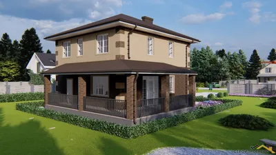 X19A – проект двухэтажного дома 10 на 10 с односкатной крышей и террасой